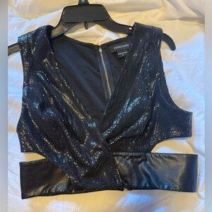 Marciano Shimmering Black Sequin and Leather Crop Top size M